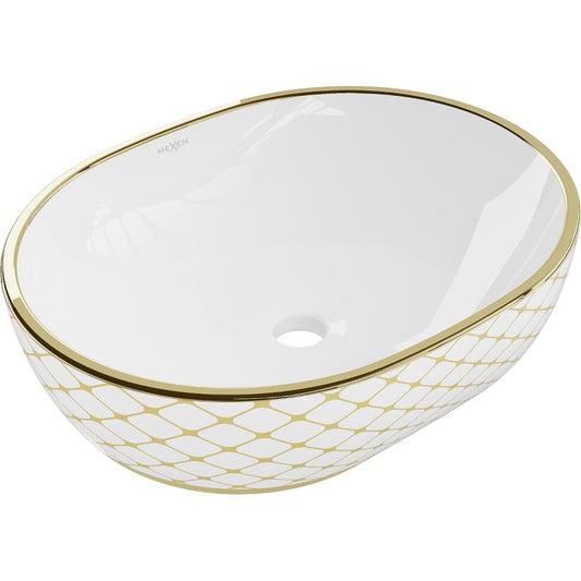 Mexen Viki bordmonteret vask 48 x 35 cm hvid/guld med ternet mønster 1 stk.