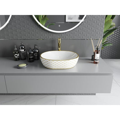Mexen Viki bordmonteret vask 48 x 35 cm hvid/guld med ternet mønster 1 stk.