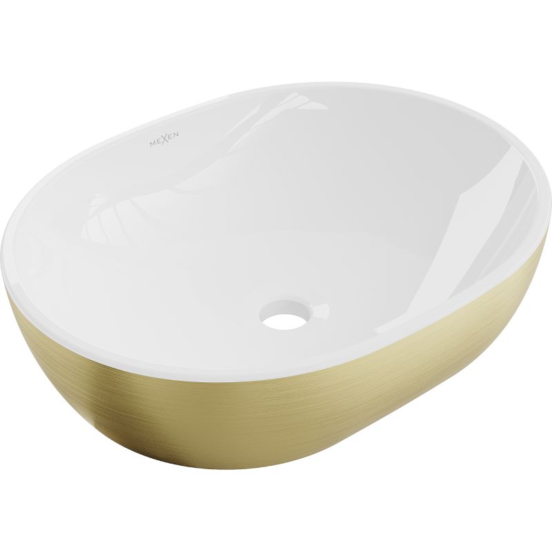 Mexen Viki bordmonteret vask 48 x 35 cm hvid/guld med linjemønster