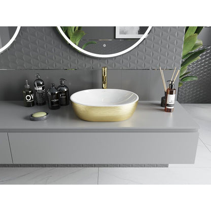 Mexen Viki bordmonteret vask 48 x 35 cm hvid/guld med linjemønster