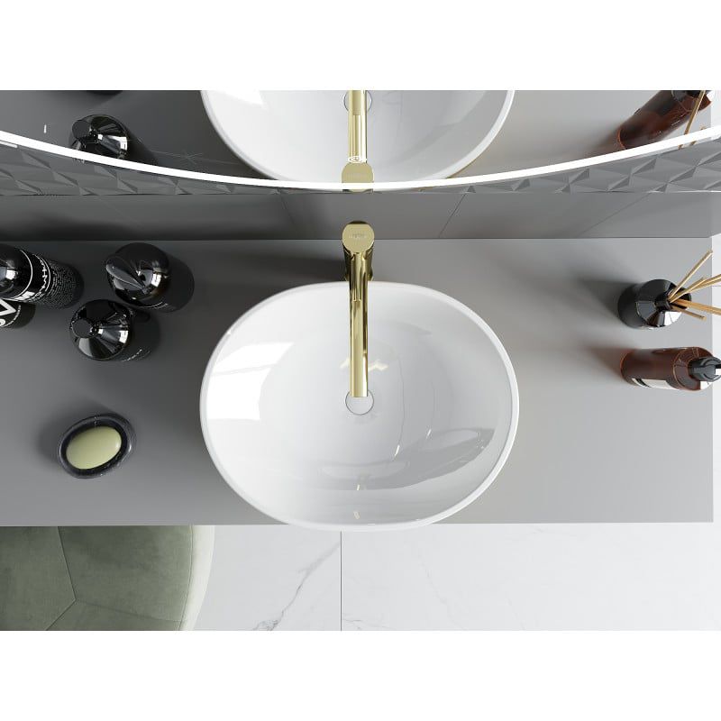 Mexen Viki bordmonteret vask 48 x 35 cm hvid/guld med linjemønster