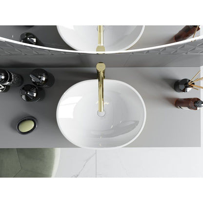 Mexen Viki bordmonteret vask 48 x 35 cm hvid/guld med linjemønster