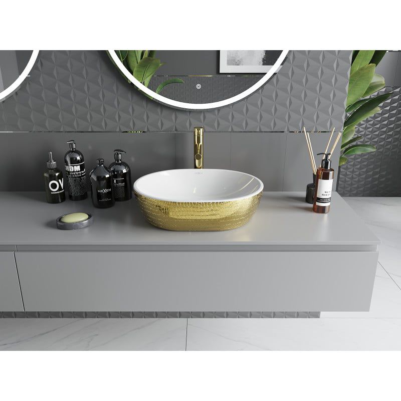 Mexen Viki bordmonteret vask 48 x 35 cm hvid/guld skælmønster 1 stk.