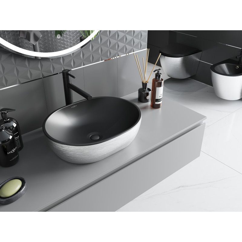 Mexen Viki bordmonteret vask 48 x 35 cm mat‑sort med sølvlinjemønster