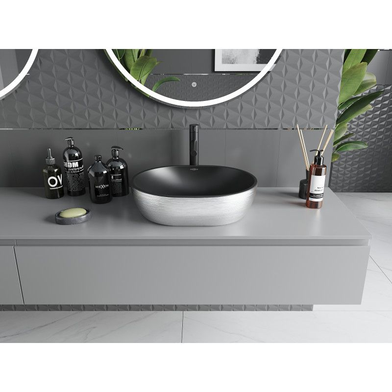 Mexen Viki bordmonteret vask 48 x 35 cm mat‑sort med sølvlinjemønster