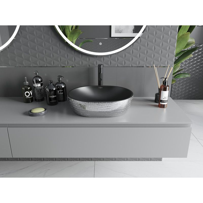 Bordmonteret vask Mexen Viki 48 x 35 cm mat-sort med sølvskællemønster 1 stk.