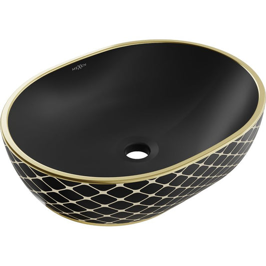 Mexen Viki bordmonteret vask 48 x 35 cm mat‑sort med guldkrydsmønster, 1 stk.