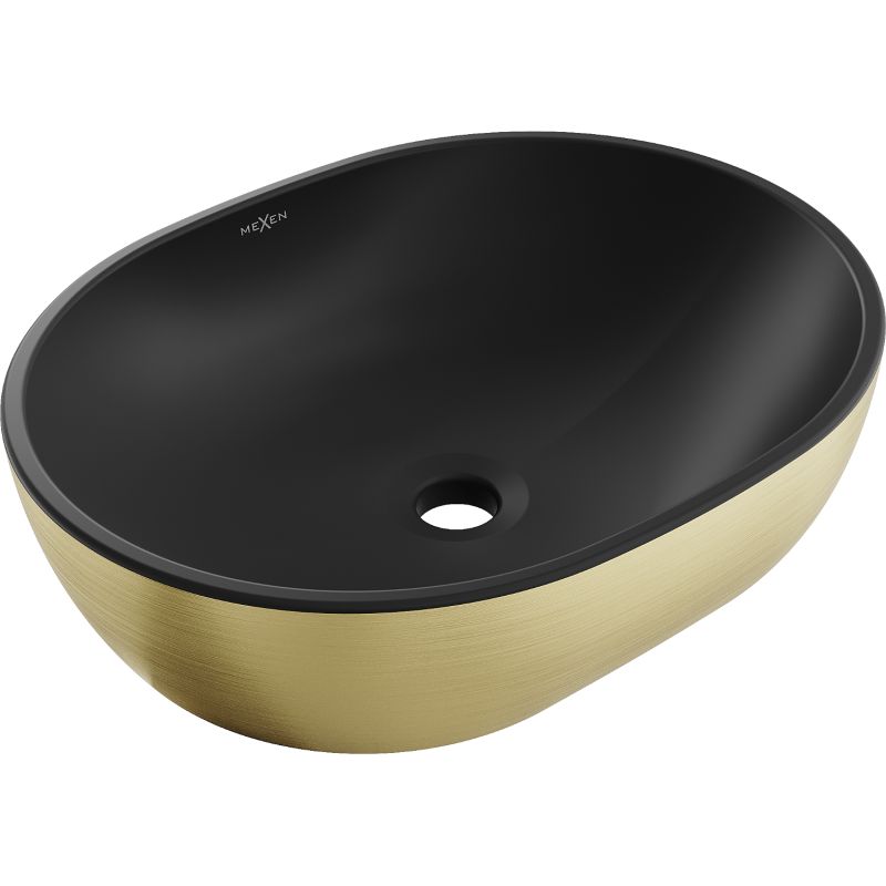 Mexen Viki bordmonteret vask 48 x 35 cm mat‑sort med guldliniemønster