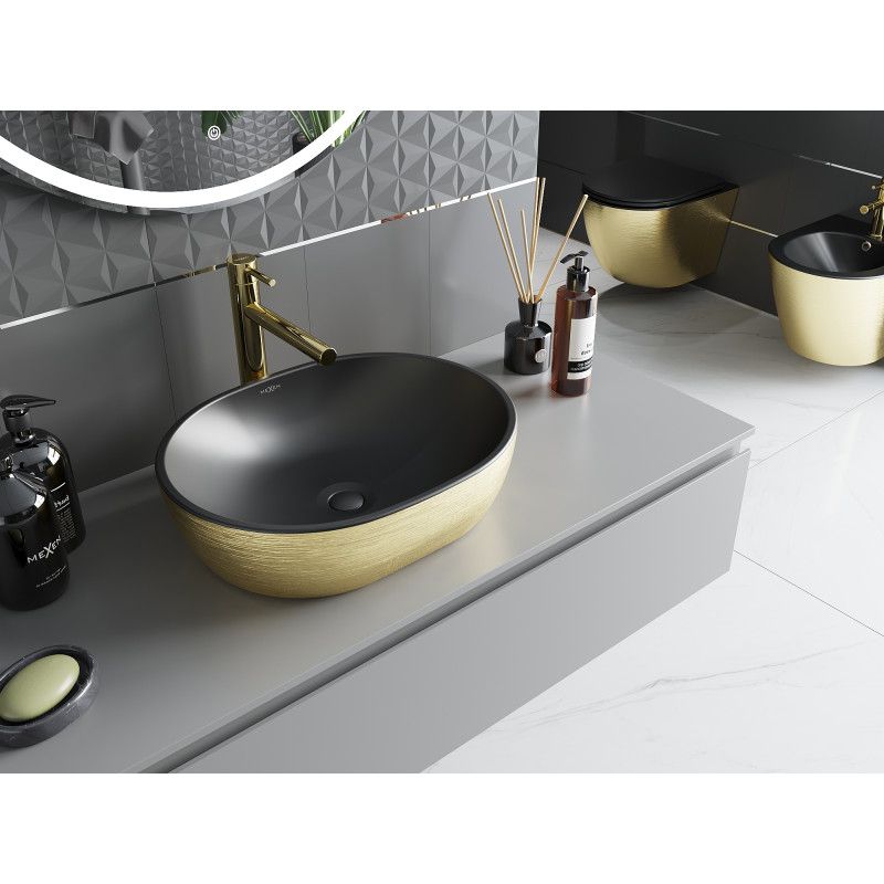 Mexen Viki bordmonteret vask 48 x 35 cm mat‑sort med guldliniemønster