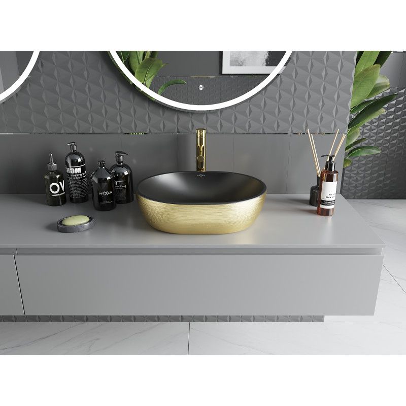 Mexen Viki bordmonteret vask 48 x 35 cm mat‑sort med guldliniemønster