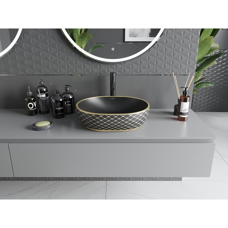 Mexen Viki bordmonteret vask i sort/guld 48,5 x 35 cm 1 stk.