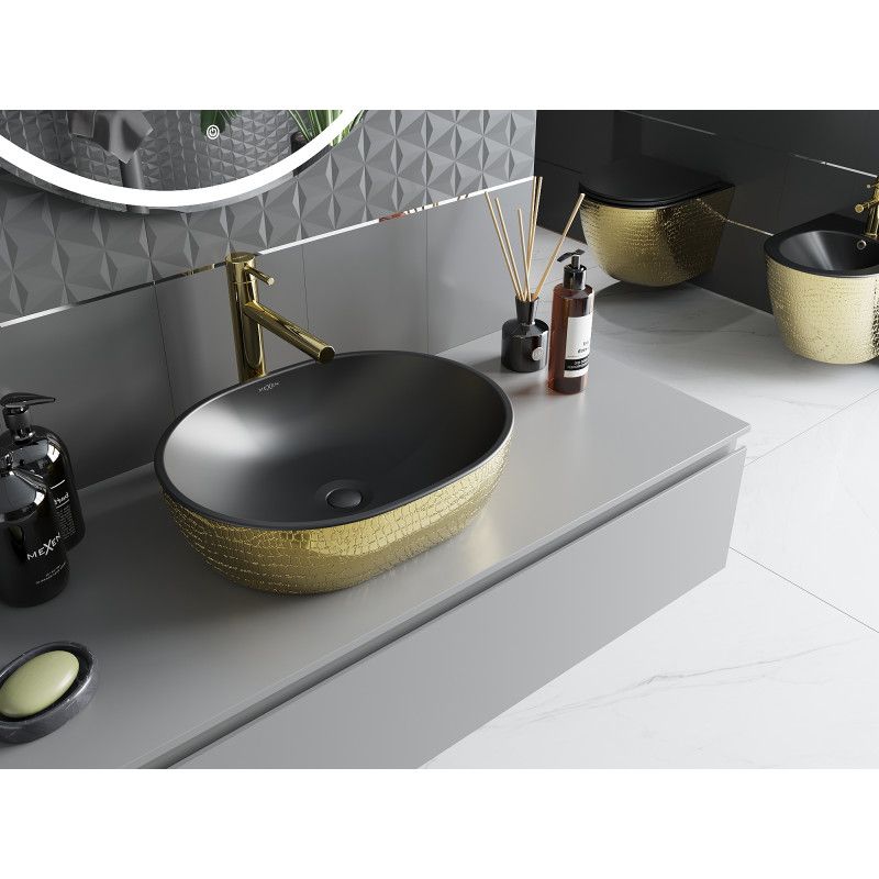 Mexen Viki bordmonteret vask i sort/guld 48,5 x 35 cm 21054878 1 stk.