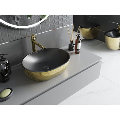 Mexen Viki bordmonteret vask i sort/guld 48,5 x 35 cm 21054878 1 stk.