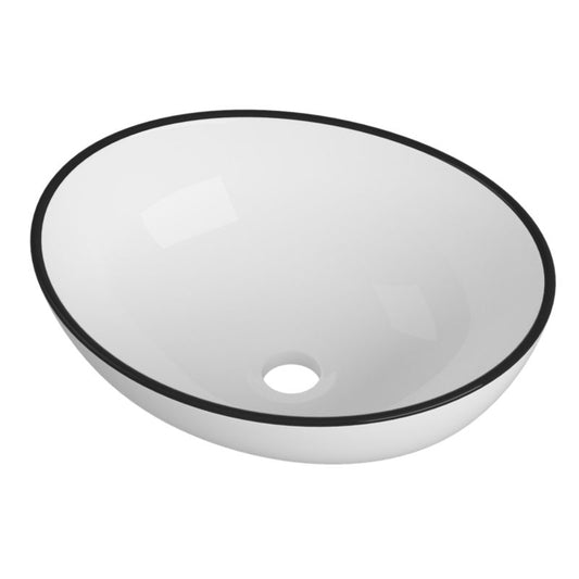 Oval bordmonteret hvid keramisk håndvask med sort kant Dora
