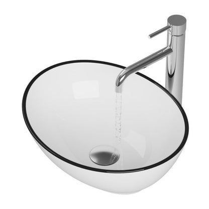 Oval bordmonteret hvid keramisk håndvask med sort kant Dora