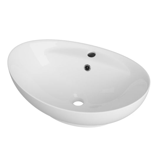 Ovalt bordmonteret vask Granitan Siena i hvid keramik 59 x 38,5 cm, 1 stk.