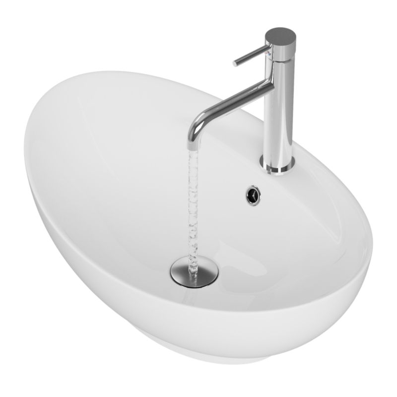 Ovalt bordmonteret vask Granitan Siena i hvid keramik 59 x 38,5 cm, 1 stk.