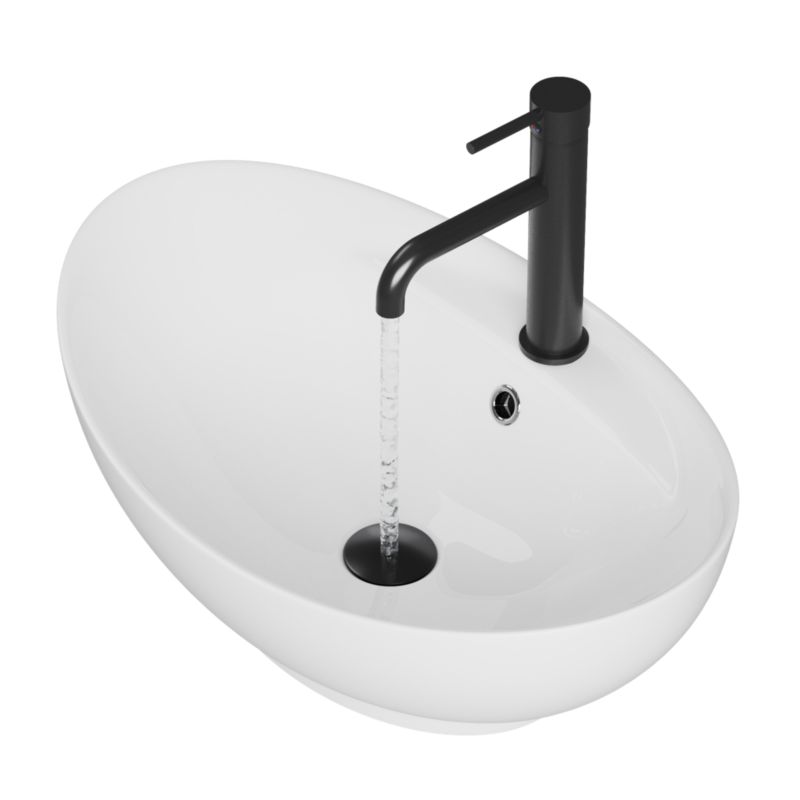 Ovalt bordmonteret vask Granitan Siena i hvid keramik 59 x 38,5 cm, 1 stk.
