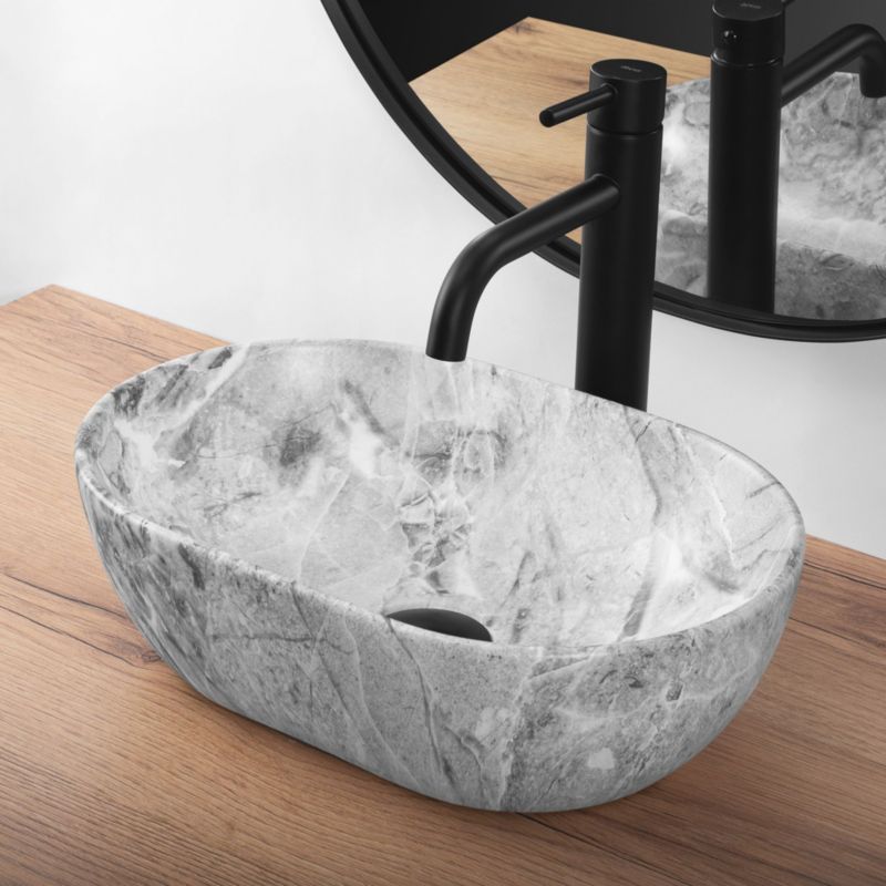 Rea Amelia Mini ovalt bordmonteret vask i grå 38 x 26 x 12 cm, 1 stk