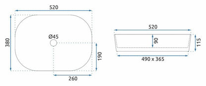 Rea Angie oval bordmonteret vask hvid 52 x 38 x 11,5 cm 1 stk