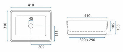 Keramisk Håndvask Rektangulær Hvid 41x31x13,5 cm