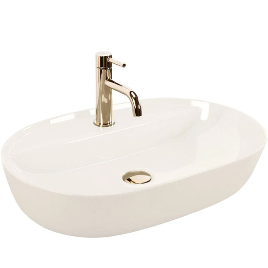 Bordmonteret vask Rea Aura 61 Ecru Shiny keramisk oval creme 61 x 41 cm 1 stk.