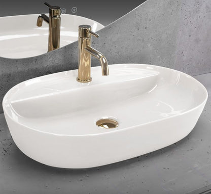 Bordmonteret vask Rea Aura 61 Ecru Shiny keramisk oval creme 61 x 41 cm 1 stk.