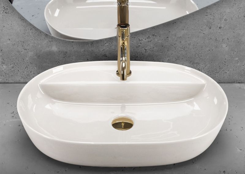 Bordmonteret vask Rea Aura 61 Ecru Shiny keramisk oval creme 61 x 41 cm 1 stk.