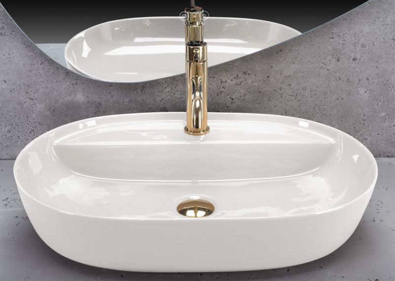 Bordmonteret vask Rea Aura 61 Ecru Shiny keramisk oval creme 61 x 41 cm 1 stk.