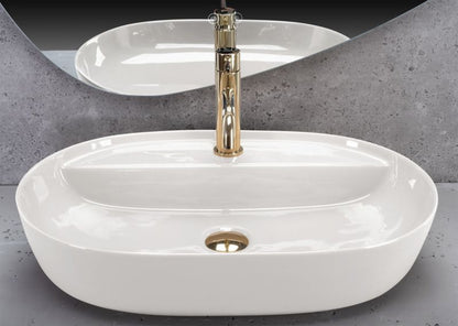Bordmonteret vask Rea Aura 61 Ecru Shiny keramisk oval creme 61 x 41 cm 1 stk.