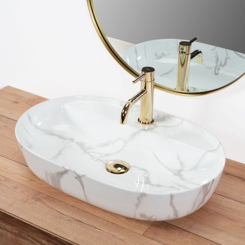 Rea Aura bordmonteret vask 61 Marmo Shiny oval hvid 60,5 x 40,5 x 13,5 cm 1 stk