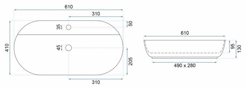 Rea Aura bordmonteret vask 61 Marmo Shiny oval hvid 60,5 x 40,5 x 13,5 cm 1 stk
