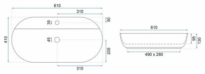 Rea Aura bordmonteret vask 61 Marmo Shiny oval hvid 60,5 x 40,5 x 13,5 cm 1 stk