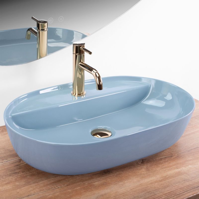 Rea Aura oval bordmonteret vask 61 x 41 x 13 cm, lyseblå