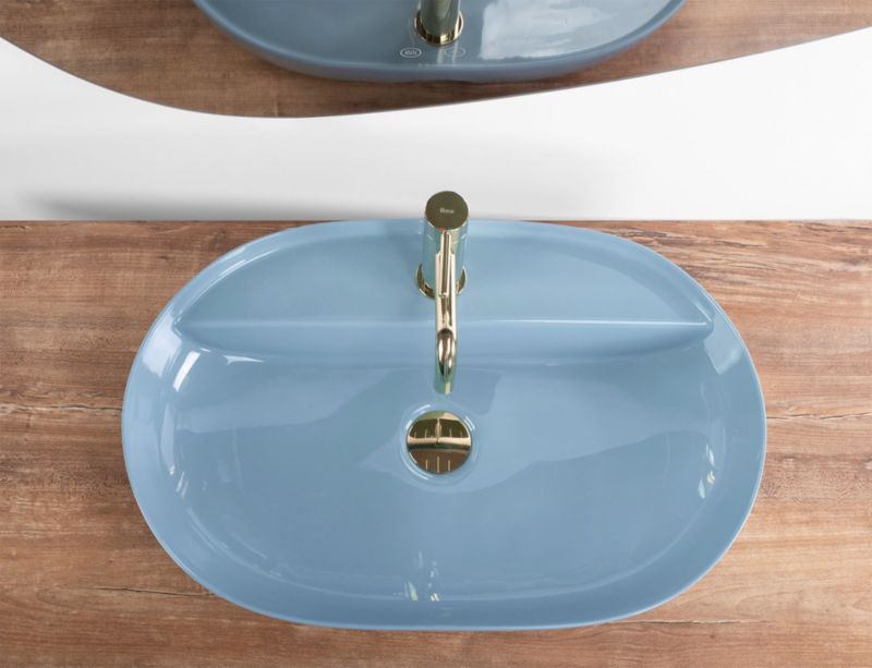 Rea Aura oval bordmonteret vask 61 x 41 x 13 cm, lyseblå