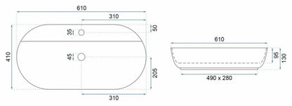 Rea Aura oval bordmonteret vask 61 x 41 x 13 cm, lyseblå