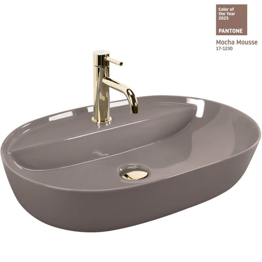 Rea Aura 61 bordmonteret vask, skinnende oval, beige, 61 x 41 x 13 cm, 1 stk