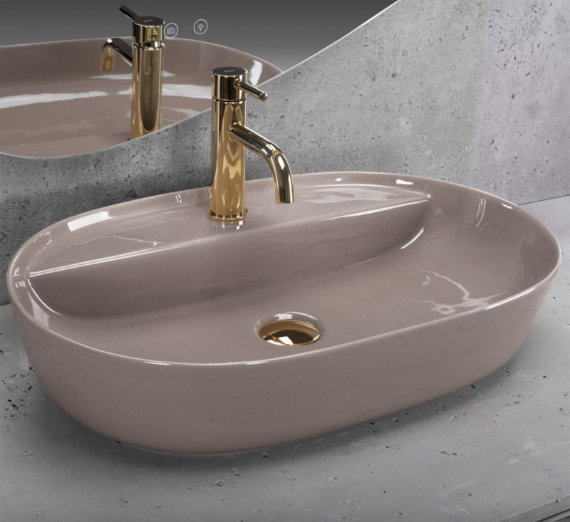 Rea Aura 61 bordmonteret vask, skinnende oval, beige, 61 x 41 x 13 cm, 1 stk