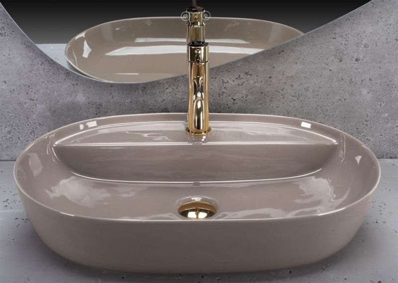 Rea Aura 61 bordmonteret vask, skinnende oval, beige, 61 x 41 x 13 cm, 1 stk