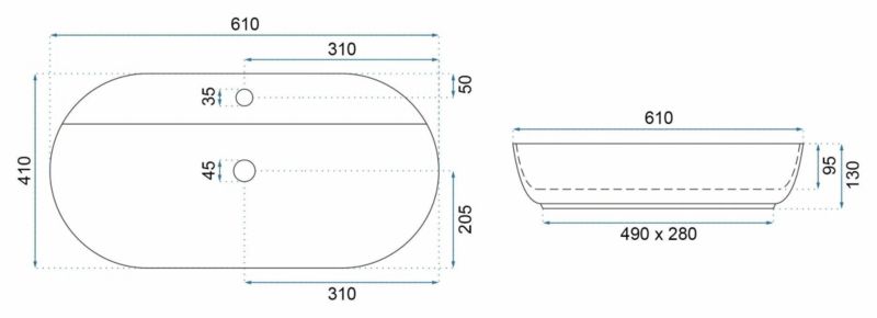 Rea Aura 61 Skinnende Oval Bordmonteret Vask Hvid 61 x 41 x 13 cm 1 stk