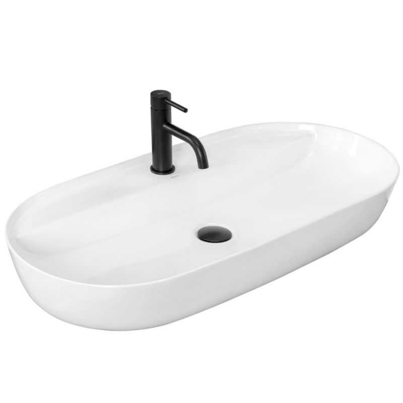 Oval Keramisk Håndvask 41x14 cm Hvid Blank