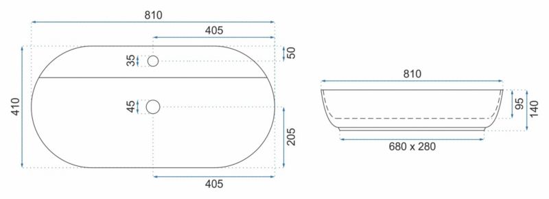 Oval Keramisk Håndvask 41x14 cm Hvid Blank