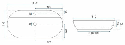 Oval Keramisk Håndvask 41x14 cm Hvid Blank