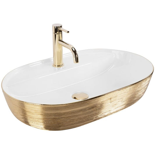 Ovalt bordmonteret vask Rea Aura i børstet guld og hvid 60,5 x 40,5 x 13,5 cm 1 stk