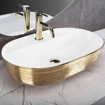 Ovalt bordmonteret vask Rea Aura i børstet guld og hvid 60,5 x 40,5 x 13,5 cm 1 stk