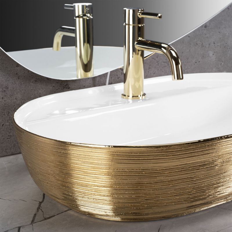 Ovalt bordmonteret vask Rea Aura i børstet guld og hvid 60,5 x 40,5 x 13,5 cm 1 stk