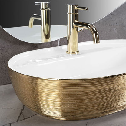 Ovalt bordmonteret vask Rea Aura i børstet guld og hvid 60,5 x 40,5 x 13,5 cm 1 stk