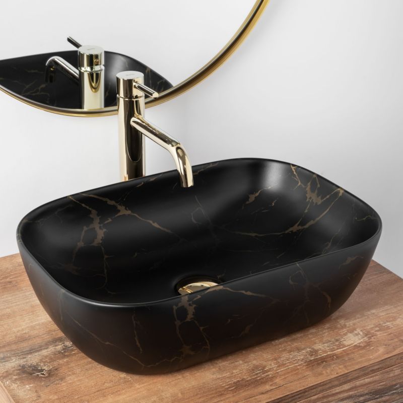Rea Belinda Marble Matt bordmonteret vask rektangulær sort 46,5 x 33,5 x 13,5 cm 1 stk