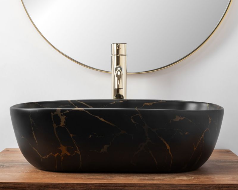 Rea Belinda Marble Matt bordmonteret vask rektangulær sort 46,5 x 33,5 x 13,5 cm 1 stk