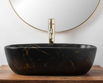 Rea Belinda Marble Matt bordmonteret vask rektangulær sort 46,5 x 33,5 x 13,5 cm 1 stk